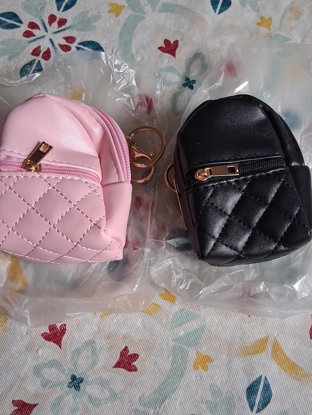 Mini Quilted Keychain Backpack - Pink and Black 2pk